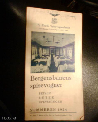 Matkaopas 1934 : Bergensbanens spisevogner ( Norja ) Sis.pk