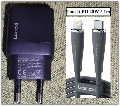 Musta USB C -laturi + 1m USB C - Lightning-kaapeli #28549