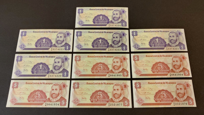Nicaragua 5 x 1, 5 x 5 Centavos 1991, P167-P168 UNC