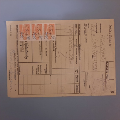 Autopakettimerkki 1963 3*0,20mk rahtikirjalla v-65