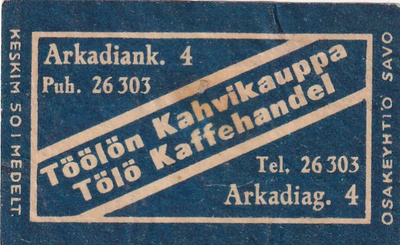 Helsinki, Töölön Kahvikauppa . Arkadiank. 4   5/3