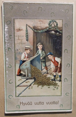Pojat kaatavat vaunun täynnä kultarahoja, Uusi Vuosi p. 1913