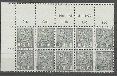 1968 4p harmaa  nro-10lö 1451 ++