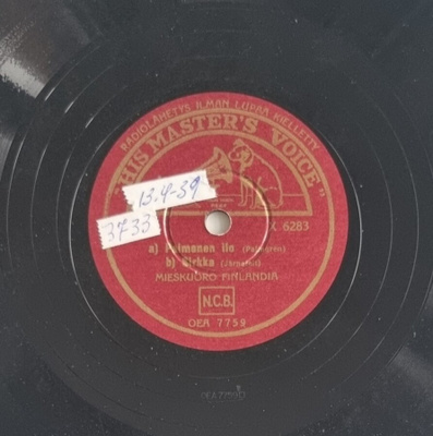 Savikiekko 1939 Mieskuoro Finlandia His Masters Voice X 6283