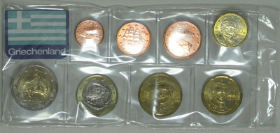 2010 Kreikka kolikko sarja 1c - 2€ kulkematon