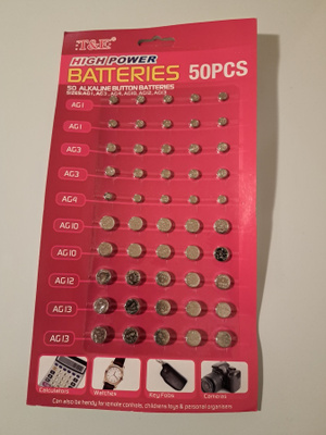 Nappiparistolajitelma, 50 kpl (AG1 AG3 AG4 AG10 AG12 AG13)