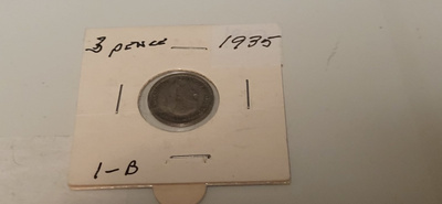 Three Pence 1935 Hopeaa kolikko