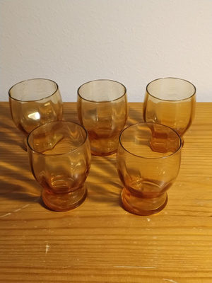 5kpl snapsilasi, käsintehty, meripihkan värinen lasi
