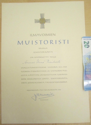VANHA Luovari Ilmavoimien Muistoristi Solki Ilmatorjunta