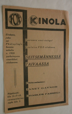 Seitsemännessä taivaassa -elokuvan käsiohjelma v. 1928
