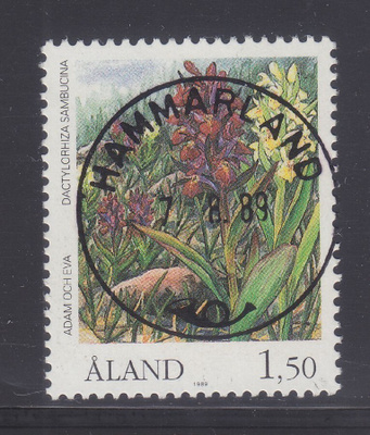 Åland 1989 1,5 mk merkki loistoleimaisena.