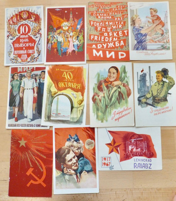 11 VANHAA CCCP Propaganda Postikorttia 1940-1950l KOMEAT