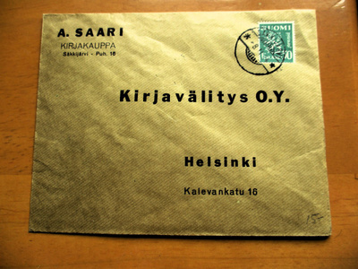 1934 Säkkijärvi Kirjakauppa A Saari kuori