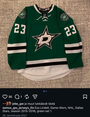 Esa Lindell Dallas Game worn gameworn pelipaita