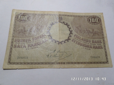 100 mk 1909 2886618 BA /The Kovapaperinen seteli