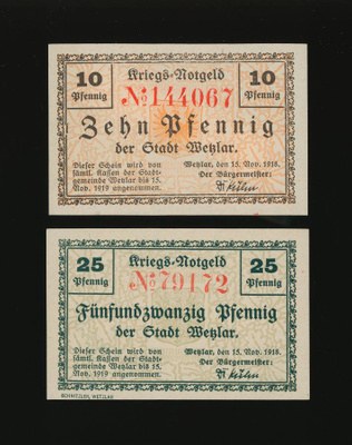 Saksa Notgeld 10, 25 Pfg, Wetzlar 1918