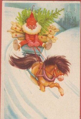 Poni vetää pukin rekeä