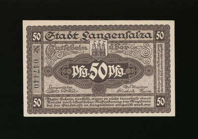 Saksa Notgeld 50 Pfennig, Langensalza 1920