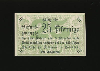 Saksa Notgeld 25 Pfennig, Stargard 15.7.1917
