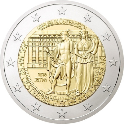** ITÄVALTA 2€ 2016 Kansallispankki 200 v. pillerissä **