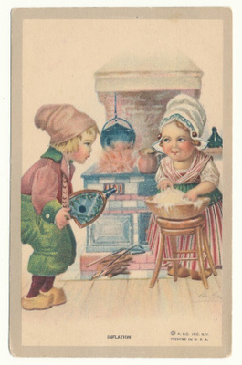 Tyttö pyykillä, poika avittaa - kulk. 1927