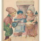 Tyttö pyykillä, poika avittaa - kulk. 1927 - pikkukuva 1