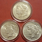 3 x USA 1 Dollar: Morgan + 2 x Peace - hopean hinnalla. - pikkukuva 1