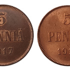 2x 5 penniä 1917 I / II - hienokuntoiset! - pikkukuva 1