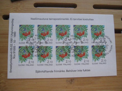 Suomi 1991 yleismerkki arkki 2,10 mk leimattuna