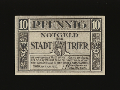 Saksa Notgeld 10 Pfennig, Trier 1.6.1920