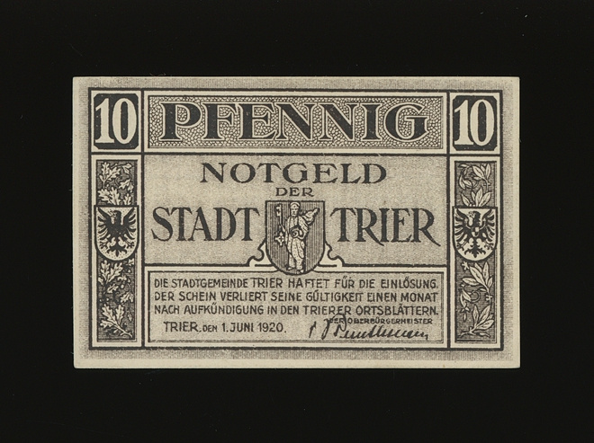 Saksa Notgeld 10 Pfennig, Trier 1.6.1920