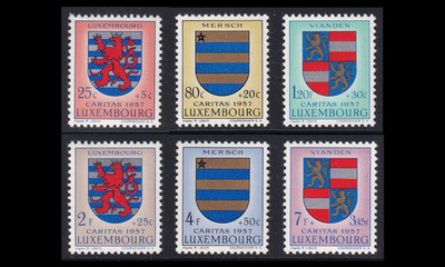 Luxemburg 575-80 ** Caritas vaakunoita (1957)
