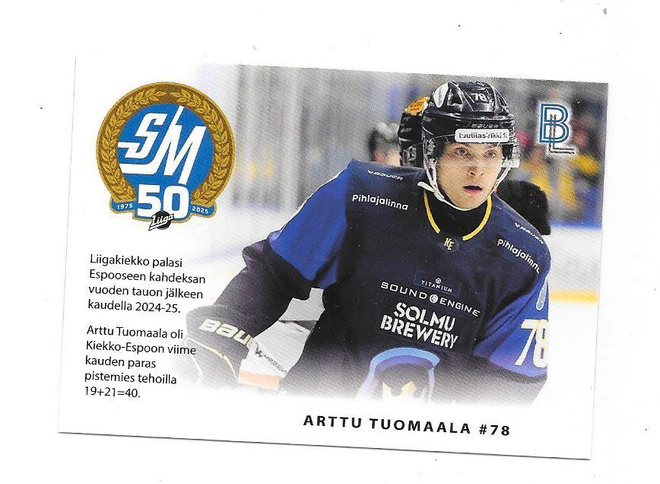 2024-25 Blueline Matchcards #5/6 Arttu Tuomaala Kiekko-Espoo