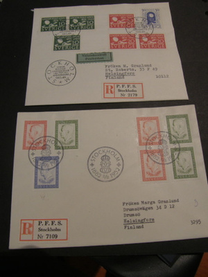 RUOTSI 1949/52  2 eril FDC  REK kulkeneet > H:kiin