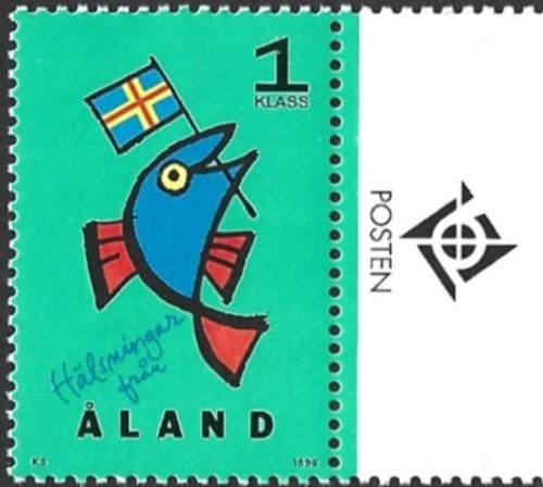 Ål 1996 Tervehdys-merkit 1. lk välilöpari logo ** LaPe 107