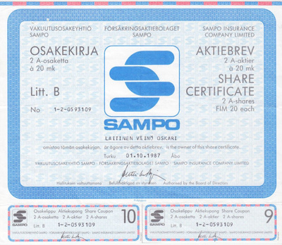 OKK 1987 Sampo Vakuutus Oy, Turku pörssi