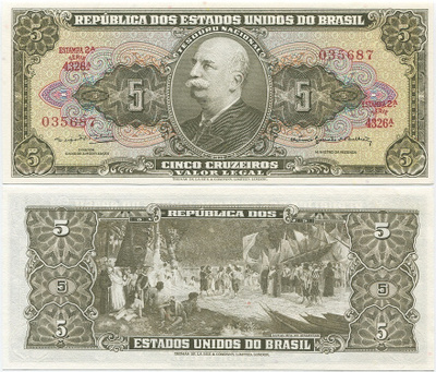 Brasilia Brazil 5 Cruzeiros v.1964 (P-176d) UNC