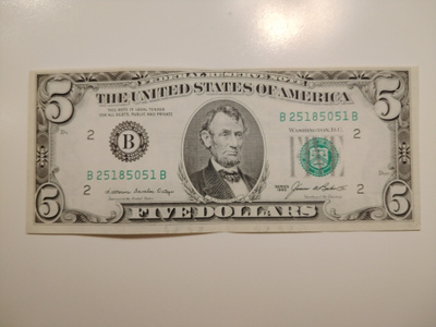 USA 5 Dollaria, series 1985, B=New York, käytetty