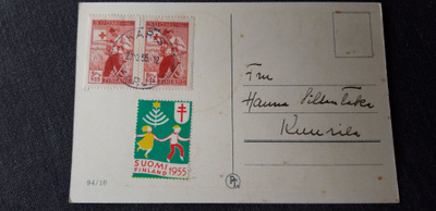 Glad Jul joulukortti + SPR postimerkit ja joulumerkki 1955