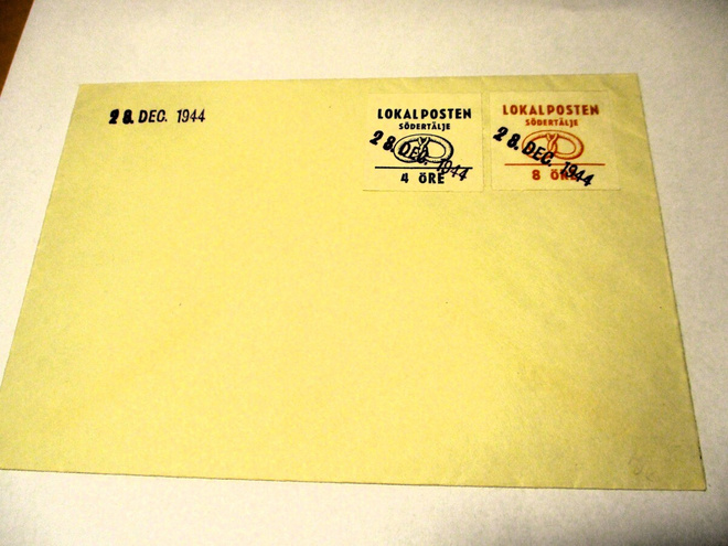 1944 Ruotsi Södertäljen paikallispostimerkit kuorella