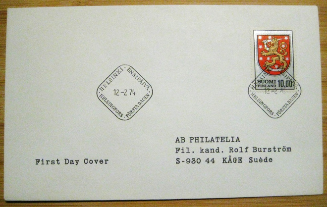 FDC-12.2 1974 Vaakuna 10mk.  Lape 25e (66)