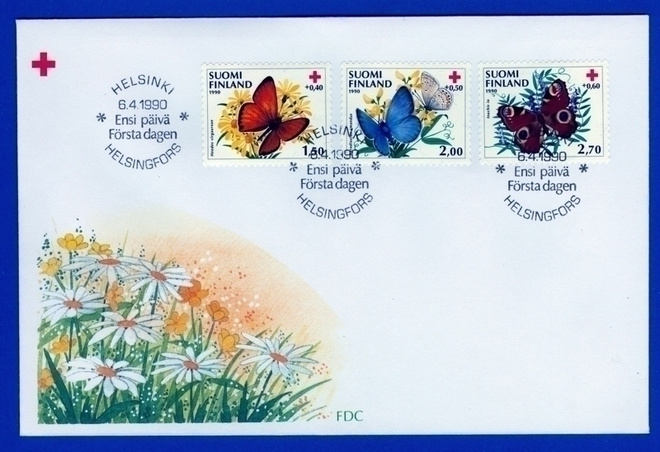 FDC – SPR, Perhosia 6.4.1990, (Sarja) Lape 1107-9