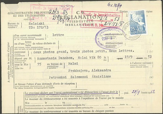 1953 25mk raittius tiedustelu Neuvostoliittoon