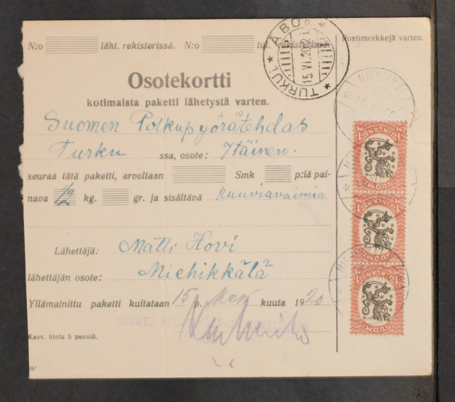 # 22791 # Osoitekortti Miehikkälä > Turku