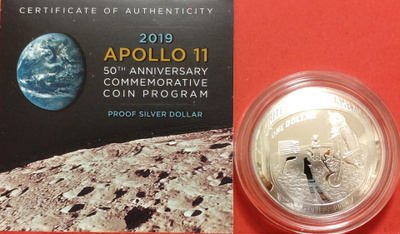 Apollo 11 silver Dollar 2019, moon landing 50 years.