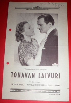 ADAMS-Filmi : " Tonavan laivuri "  Elokuvan käsiohjelma 1941