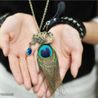 774 .. Upea Blue Eyes Peacock Pitkä .. Kaulakoru - pikkukuva 1