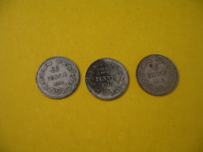 3 kpl 25p 1894, 1913 & 1916 - hopeaa