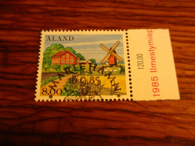 åland postimerkki leimattu 8,00 1985 maalaistalo tuulimylly