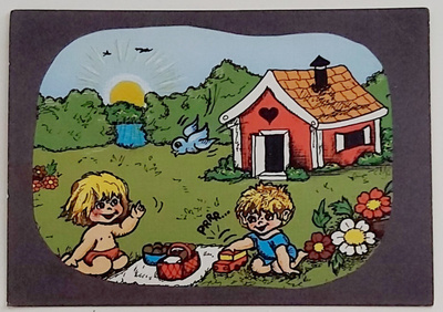 "Lapset leikkimässä pihalla"-KULKEMATON POSTIKORTTI